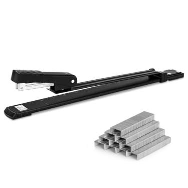 Imagem de Deli Grampeador de longo alcance com 1000 grampeadores, capacidade para 20 folhas, grampeadores padrão de braço longo para encadernação de livretos ou livros, preto