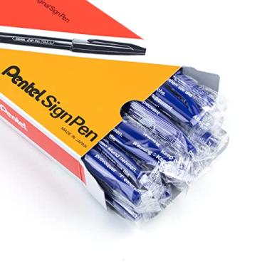 Imagem de Pentel Caneta com ponta de fibra, tinta azul, caixa com 12 (S520-C)