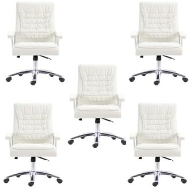 Imagem de Kit 5 Cadeiras Big Mola Ensacada para Escritório Presidente Giratória em Couro com Nr17 Branco