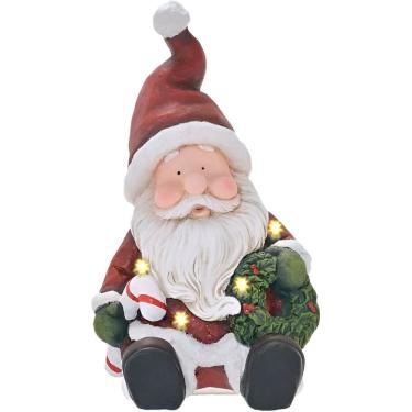 Imagem de Estatueta Natalina Papai Noel Sentado Guirlanda Luz LED 39cm