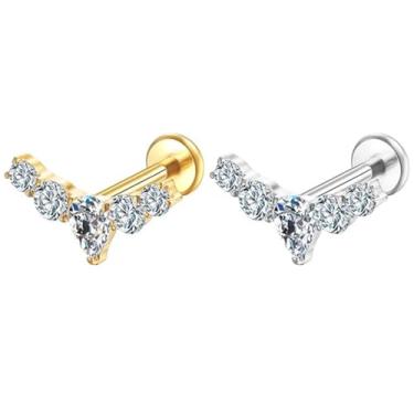 Imagem de Piercing Helix Conch Labret Titânio Pvd Cluster 5 Zircônias 1,2x8mm (Dourado)