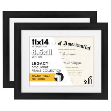 Imagem de Americanflat Moldura de diploma preta 27,8 x 35,5 cm | Moldura de certificado exibe diplomas de 21,5 x 28,5 cm com tapete ou 28 x 35,5 cm sem passe-partout Vidro resistente à estilhaça