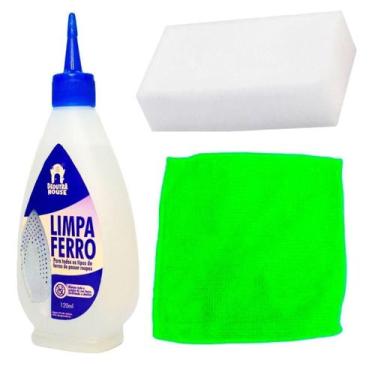 Imagem de Kit Limpeza De Ferro Passar Roupa Pano Verde Claro E Esponja - So Prod