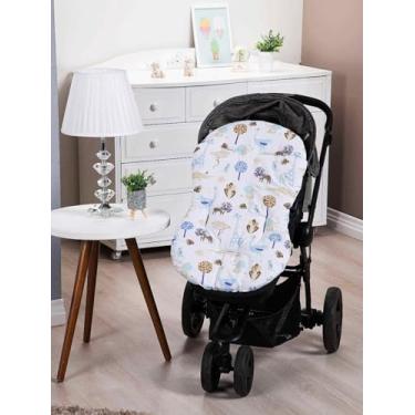 Imagem de Colchonete Capa Forro Dupla Face Super Macio para Carrinho Bebê 100% Algodão Zoo Azul