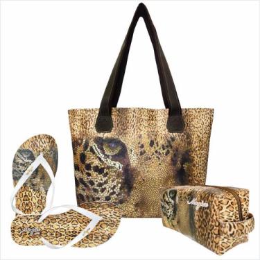 Imagem de Kit Selva Feminino Onça com Bolsa, Necessaire e Chinelo, Magicc, 37/38