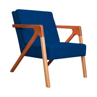 Imagem de Poltrona Decorativa Braços de Madeira Sala de Estar Monalisa Corano Az