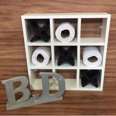 Imagem de Nicho Jogo Da Velha Porta Papel Higiênico Branco Com 3 X Preto - B&D A