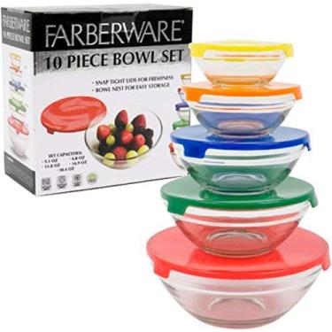 Imagem de Farberware Conjunto de 10 peças para tigela de armazenamento de alimentos, 17 x 10 x 17 cm, multicolorido