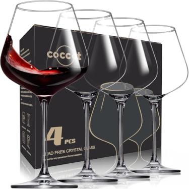 Imagem de coccot Conjunto de 4 taças de vinho tinto, taças de vinho estilo italiano sopradas à mão, vidro transparente premium sem chumbo [650 ml, pacote com 4]