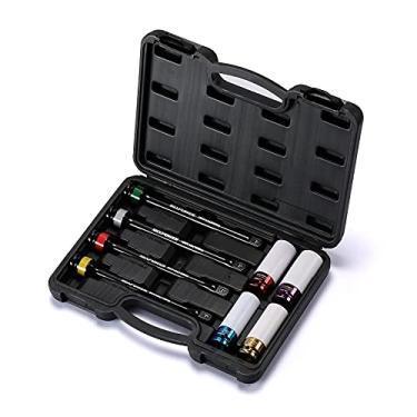 Imagem de MIXPOWER Soquete de impacto protetor de roda motriz de 1,27 cm e barra de extensão de soquete de limite de torque codificado de 8 peças, conjunto de soquetes profundos de pneu, codificado por cores, 110-200 Nm