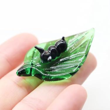 Imagem de Mini cristal verde folha vidro formigas animal inseto estatuetas em miniatura: mesa soprada à mão decoração cristal quarto ornamento escultura mulher estátua presente