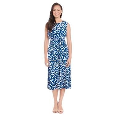 Imagem de London Times Vestido feminino sem mangas com cintura inserida midi e flare, Azul clássico/branco macio, 25 Plus Size