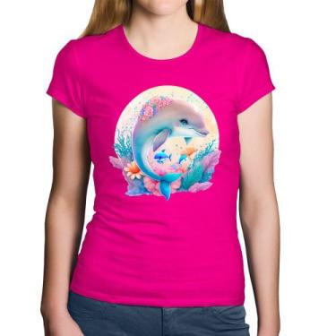 Imagem de Baby Look Algodão Golfinho Fofo - Foca na Moda, Rosa, P