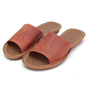 Imagem de Sandália Rasteirinha Feminina Couro Chinelo Confortável - Dandy, Marro