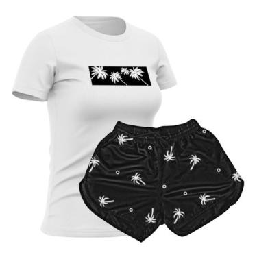 Imagem de Conjunto Feminino Camiseta Algodão E Short Tactel Coqueiros - Relaxado