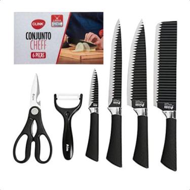 Imagem de Conjunto De Kit 6 Facas Linha Chefe Em Aço Inoxidável - Clink, PRETO, 