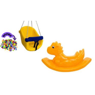 Imagem de Kit Playground Meninos e meninas Balanço com Cinto e Trava e Dinossaur