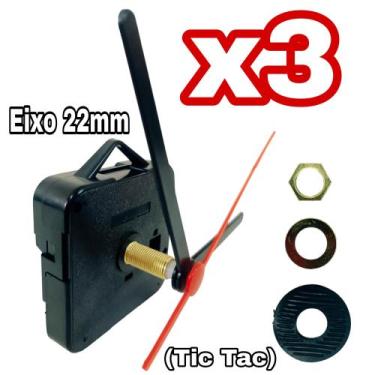 Imagem de Kit 3 Mecanismos Do Movimento Para Relógio De Parede Eixo Longo 22mm +