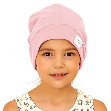 Imagem de sent hair Gorro infantil forrado de cetim de seda despojado para cabelo natural boné ajustável para dormir, boné para crianças, crianças, adolescentes (4-10 anos, rosa)