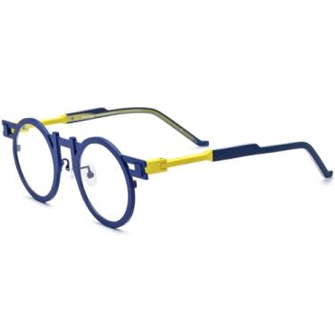 Imagem de FONEX Armação de óculos de titânio puro colorido feminino retrô redondo F85833, F85833 Azul, 43-26-142