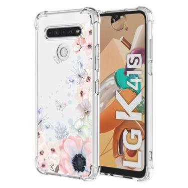 Imagem de RRXSYXL Capa para LG K41S, capa para LG K51S com estampa floral transparente, capa macia à prova de choque para LG K41S, LG K51S, borboletas de flores rosa, K41S