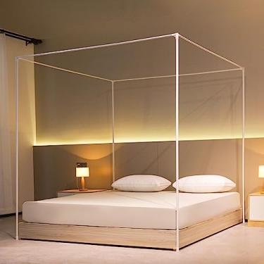 Imagem de Beyeutao Estrutura de Cama com Dossel, Cama King Size, Branca, com Dossel, Estrutura de Cama Metálica, com Dossel, Cortinas, Estrutura de Mosquiteiro para Ambientes Internos.
