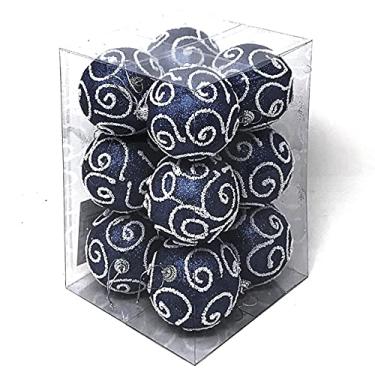 Imagem de allgala Pacote com 12 bolas de enfeite de árvore de Natal de 7,6 cm - bola grande de espuma decorada com glitter - azul marinho