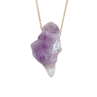 Imagem de Colar Dourado de Pedra Ametista Bruta - 70cm