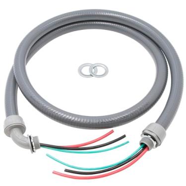 Imagem de Maxxima 1,27 cm x 1,82 m. Conector de PVC não metálico apertado líquido chicote de cabo elétrico - 2,22 m de fios condutores de 8 AWG e fio de aterramento de 10 AWG, um reto de 1/2" e um conector de 90° de 1/2"