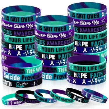 Imagem de 30 pulseiras de silicone para conscientização do câncer, pulseiras elásticas inspiradoras, acessórios de borracha Hope Faith para conscientização da prevenção do câncer