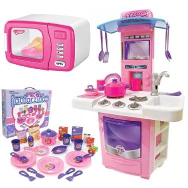 Imagem de Kit Microondas Luz Som Prato + Meu Jantarzinho e Big Cozinha - DM Toys