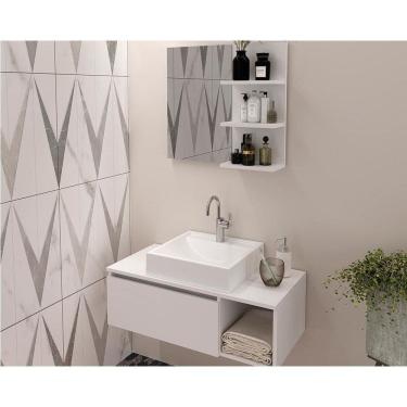 Imagem de Conjunto De Banheiro Balcão Suspenso Bn3601 S- Cuba 80cm E Armário C- Espelho Bn3608 Branco - Tecno Mobili