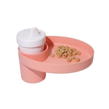 Imagem de Travel Tray Oval feito nos EUA, estenda seu suporte de copo atual para segurar seu copo mais uma bandeja para lanches, brinquedos e acessórios. Use em um assento de carro, booster, carrinho, carrinho