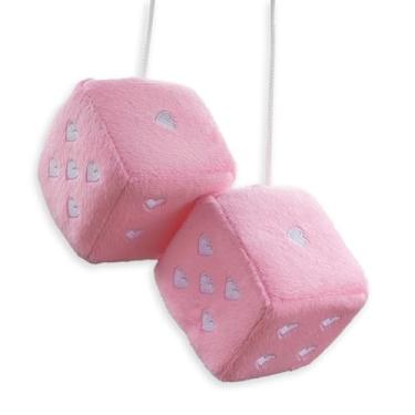 Imagem de Dados de pelúcia bordados vintage em forma de coração, par de enfeites de dados pendurados em forma de coração de 7,6 cm, acessórios vintage decorativos de carro novo para espelho retrovisor interior