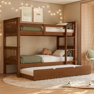 Imagem de Treliche Solteiro De Madeira Maciça Com Cama Aux Woodstore, Castanho