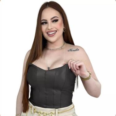 Imagem de Cropped Corset Corselet Bico e Bojo Cirre Top Brilho Cropt - Estação m