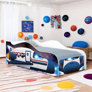 Imagem de Cama Infantil Para Menina Menino Com Proteção E Com Colchão Foguete