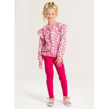 Imagem de Conjunto Inverno Menina Rosa Blusão com Babado e Legging em Cotton Urs