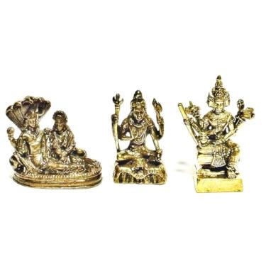 Imagem de POPPIP Mini escultura de latão com 3 divindades hindus Shiva Brahma Vishnu (Shiva Destroyer, Brahma, o Criador. Vishnu, o preservador) para puja adulto, presente colecionável, decoração de mesa de