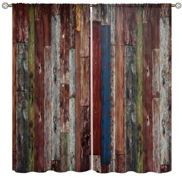 Imagem de Yoakiet Cortinas de madeira retrô, tábuas de madeira antigas coloridas texturizadas, estampas rústicas, blecaute, bolso para varão, tratamentos de janela, cortinas para quarto, sala de estar, cozinha,