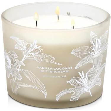 Imagem de Vela perfumada com creme de manteiga de coco e baunilha - Vela grande de soja com 3 pavios altamente perfumada para casa 411 g - Vela relaxante de aromaterapia doce - queima lenta - presente de outono