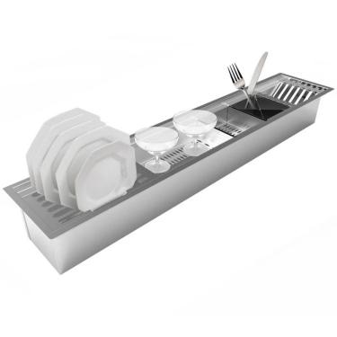 Imagem de Calha Úmida Cinza de Aço Inox 304 - Tamanho 900x184x140mm - Domum