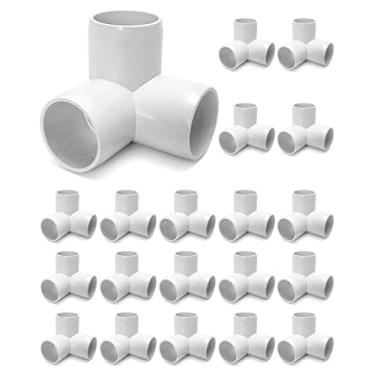 Imagem de QWORK Cotovelo de encaixe de PVC em T de 3 vias, 1/5.1 cm, pacote com 20, conector de encaixe de PVC, grau de móveis, para construção de móveis e estruturas de PVC, branco