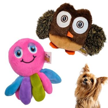 Imagem de Brinquedo Pelucia Pet Cachorro Mordedor kit 02 unidades Formatos Polvo Coruja Porte Pequeno