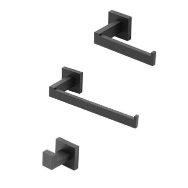 Imagem de Kit Acessórios Banheiro Preto/Black Quadrado Inox 3 Peças