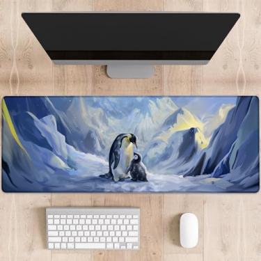 Imagem de dhakalrlde Tapete de mouse para jogos da família pinguim, tapete de mesa grande com cena de neve antártica para computador, teclado estendido, laptop, mouse pads 31,5 × 11,20 cm, tapete de borracha