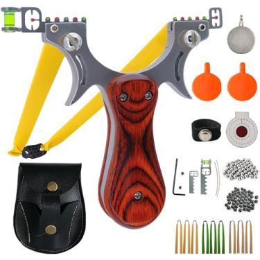 Imagem de AGKCIHVEN Conjunto de tiro de estilingue de caça para adultos, estilingue tático profissional de aço inoxidável, catapulta de alta velocidade com bolas de munição, faixas de borracha, bolsa de