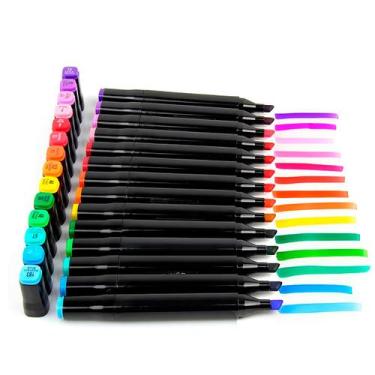 Imagem de Kit de Marcadores Artísticos 48 Cores Ponta Dupla e Estojo - ShopMix