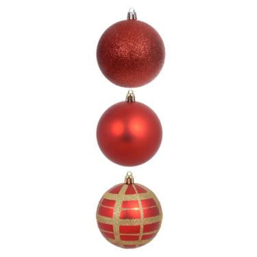 Imagem de Bola decorada natal no pvc C/6 und vermelho 8CM florarte