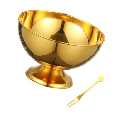 Imagem de DimyFew aço inoxidável Cream de xícara de salada de salada Copo de sobremesa de pé de pé alto caneca de milk -shake para festa, L Gold